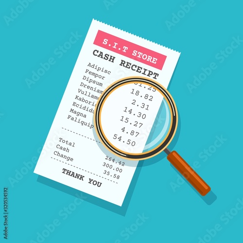 Paper receipt with magnifying glass