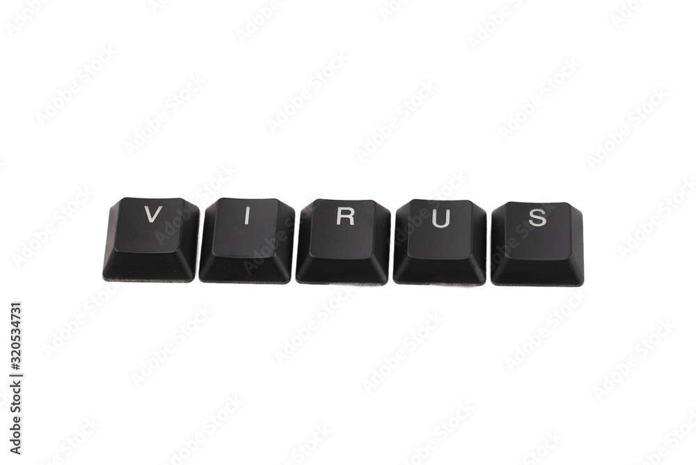 Word virus written on keyboard.