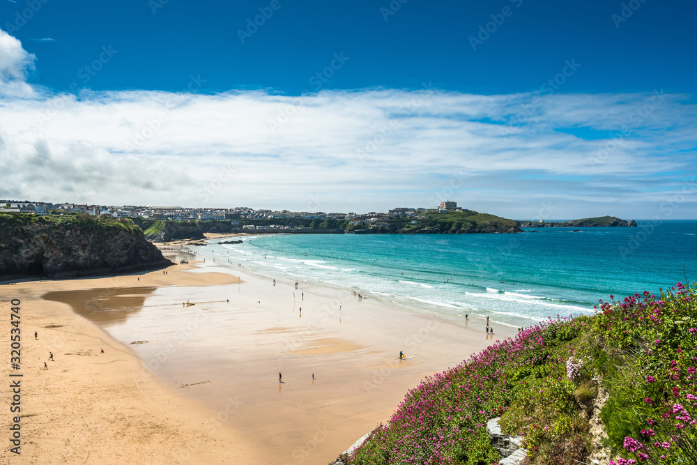 Yellow sands of Great Western beach in Newquay