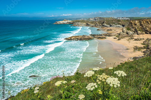 Trevelgue Head,watergate bay,Newquay,Cornwall,sea,UK,beach,cliff,bay,wild flowers,breathtaking,views,tourquise,scenery,scene,coastal,elevated,over,beaches,waters,water,picturesque,North Cornwall,Corni