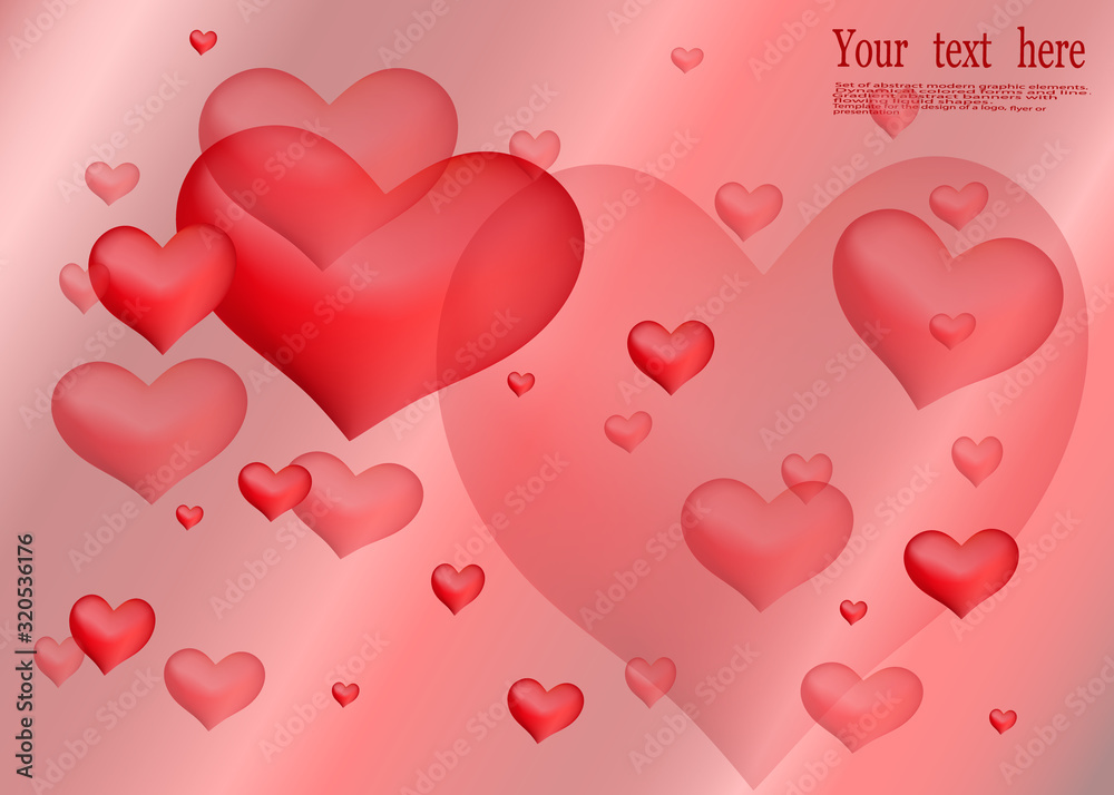 Set of surround realistic hearts with and without shadow. Vector illustration.