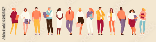 Group standing office of people of different nationalities and ages. Multiethnic company vector illustration