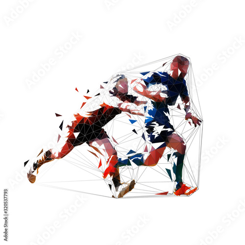 Rugby players, low polygonal isolated vector illustration. Geometric team sport drawing