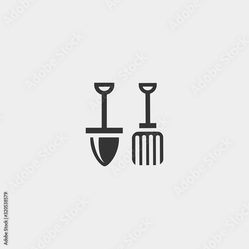 shovel and rake icon vector illustration and symbol foir website and graphic design