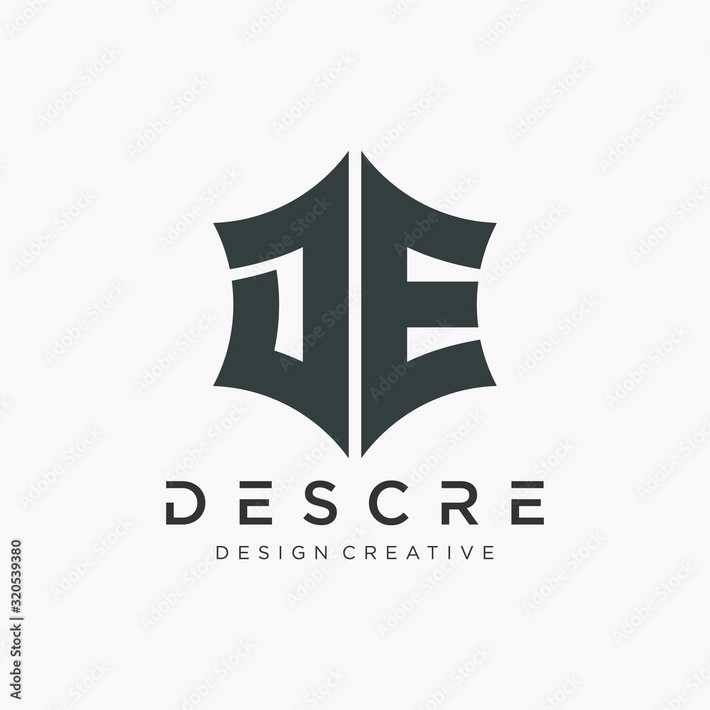 Obraz premium Abstract letter D E logo design with star hexagon concept. Logo Emblem Capital Letter Modern Template. Creative bold minimalist logotype icon symbol. -VECTOR