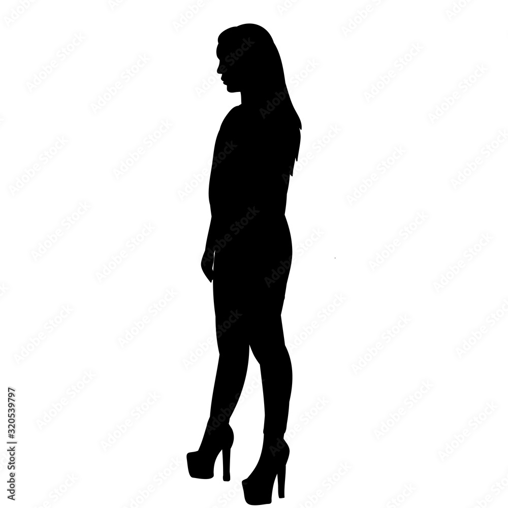 vector, on a white background, black silhouette girl stands