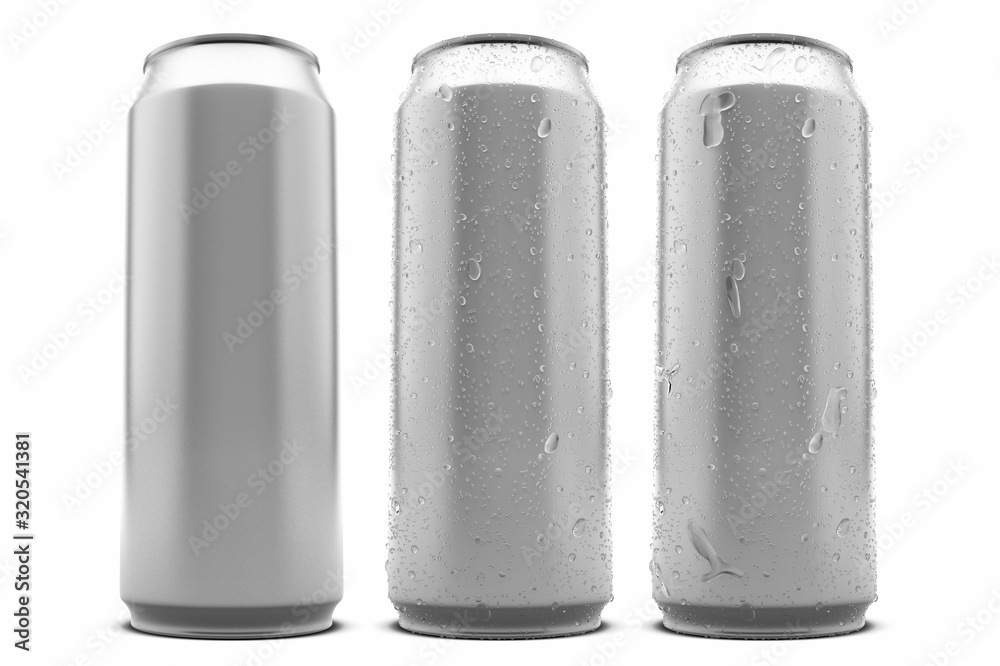 canned with water drops isolated on white background.