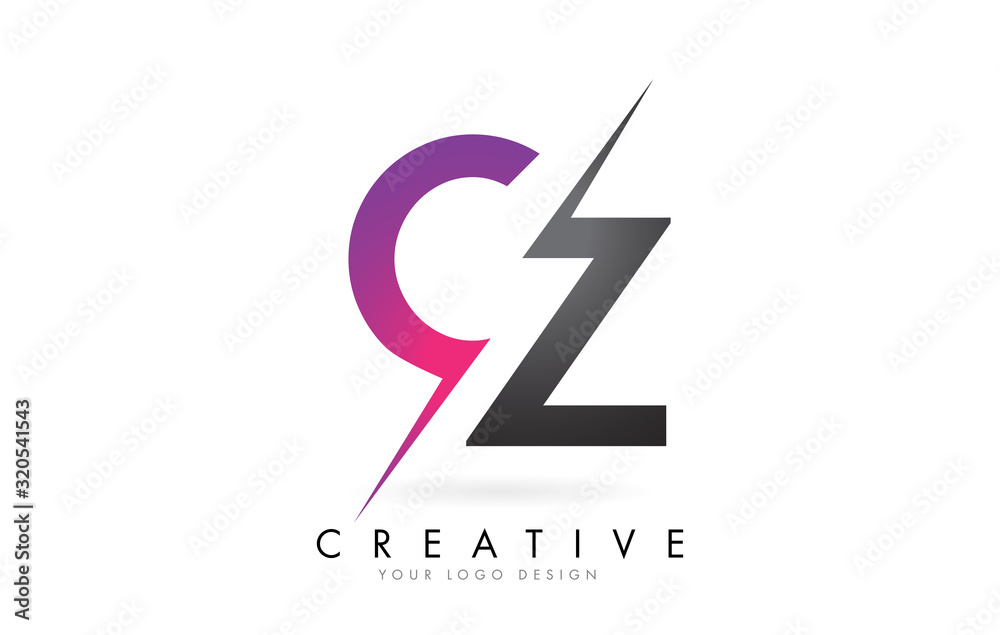CZ C Z Letter Logo with Color block Design and Creative Cut. - obrazy, fototapety, plakaty 
