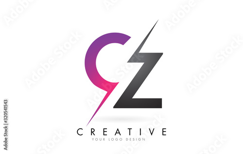 CZ C Z Letter Logo with Color block Design and Creative Cut.