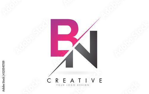 BN B N Letter Logo with Color block Design and Creative Cut. photo