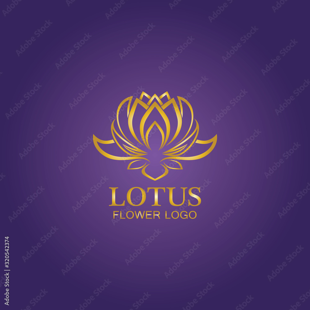 Golden lotus flower logo. Vector design template of lotus icon on dark background with golden effect for eco, beauty, spa, yoga, medical companies. Golden lotus flower logo. Vector design template of lotus icon on dark background with golden effect for eco, beauty, spa, yoga, medical companies.