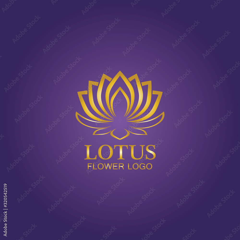 Golden lotus flower logo. Vector design template of lotus icon on dark background with golden effect for eco, beauty, spa, yoga, medical companies. Golden lotus flower logo. Vector design template of lotus icon on dark background with golden effect for eco, beauty, spa, yoga, medical companies.