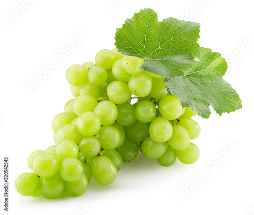 green grapes with leaves isolated on a white background