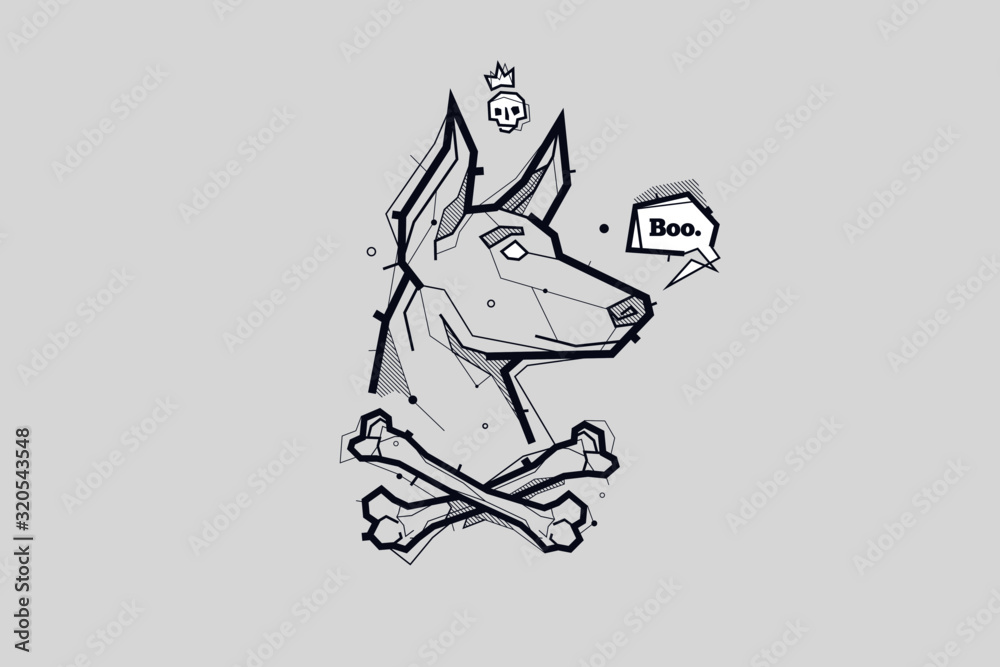 Fototapeta premium vector tattoo illustration with dog