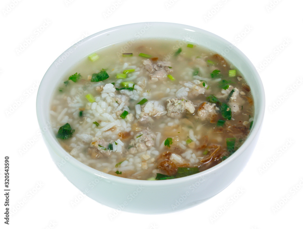 Boiled rice pork  isolated on white