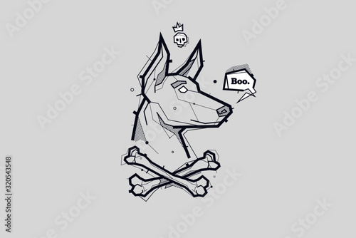 vector tattoo illustration with dog