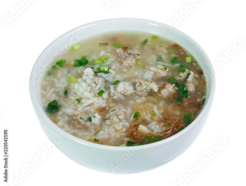 Boiled rice pork isolated on white