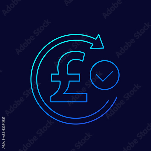 exchange, refund icon with pound, thin line vector