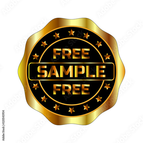 Free sample golden seal ribbon sticker isolated on white background