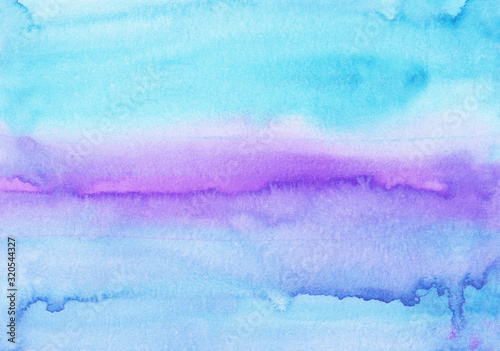 Watercolor light blue and purple background painting texture. Multicolored pastel watercolour soft backdrop. Stains on paper.