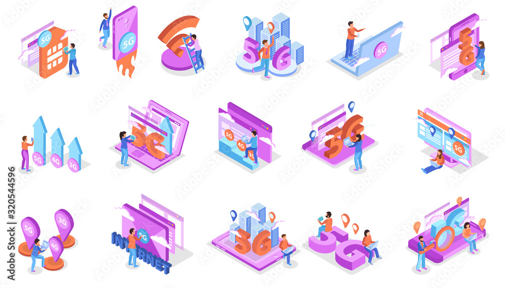 5g Internet Isometric Icons 5g Internet Isometric Icons