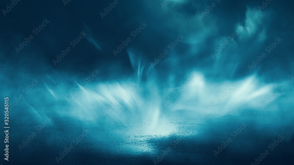 Dark empty dramatic background. Night dark sky in a blue neon glow, wet asphalt. Background of an empty night street, smoke, smog. Dark empty dramatic background. Night dark sky in a blue neon glow, wet asphalt. Background of an empty night street, smoke, smog.