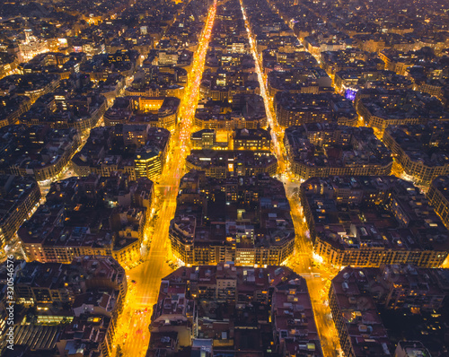 Canvas Print Barcelona skyline panorama at night, Spain, 2019