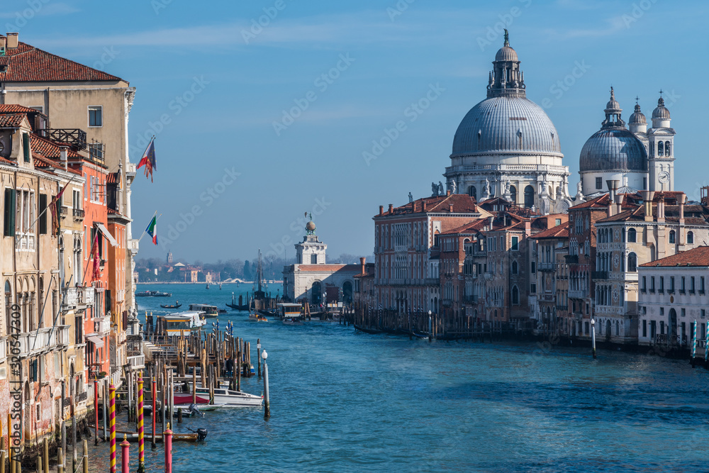 Accademia Bridge, Grand Canal and Salute Church. Venice. Italy