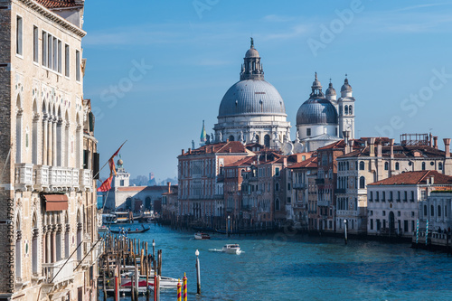 Accademia Bridge, Grand Canal and Salute Church. Venice. Italy