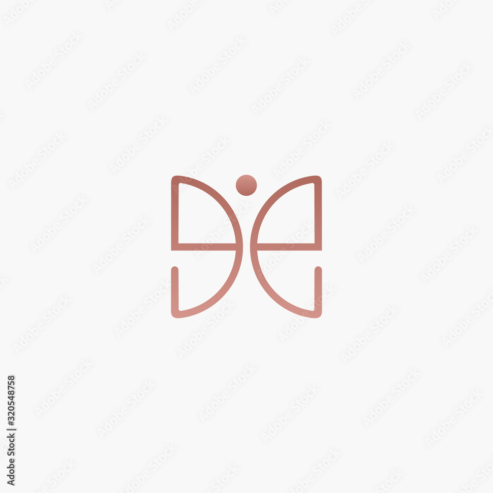Initial letter E E with abstract butterfly element. minimalist line art monogram shape logo. Beauty, luxury spa style. - vector Initial letter E E with abstract butterfly element. minimalist line art monogram shape logo. Beauty, luxury spa style. - vector