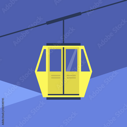 Tourist public transportation, yellow funicular cabin, no people