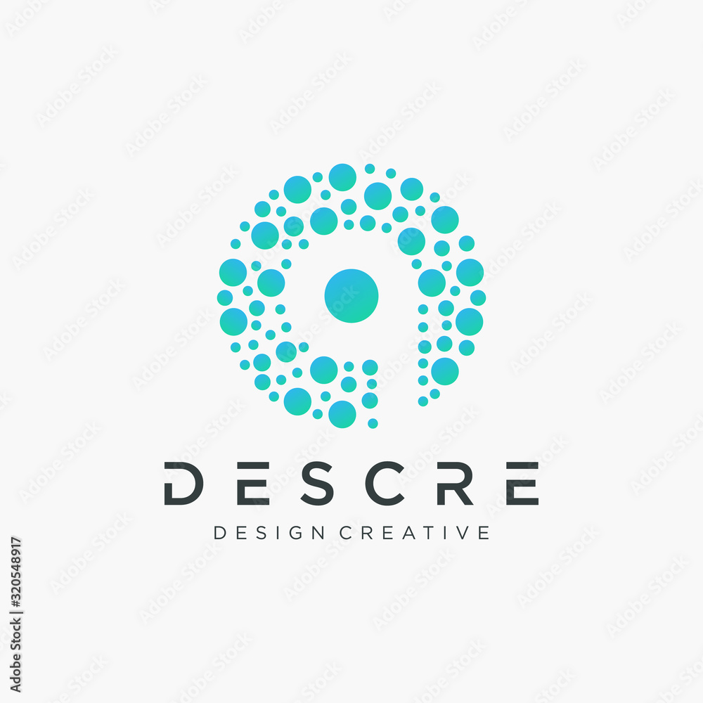 Abstract letter Q logo with dot concept. Universal colorful biotechnology molecule atom DNA chip symbol. This logo is suitable for research, science, medical, logotype, technology, lab, molecule.