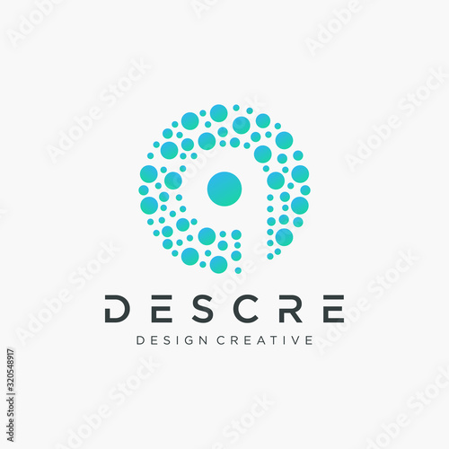 Abstract letter Q logo with dot concept. Universal colorful biotechnology molecule atom DNA chip symbol. This logo is suitable for research, science, medical, logotype, technology, lab, molecule.
