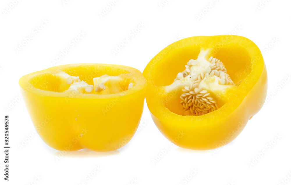 peppers with white background. Cut in half with slices