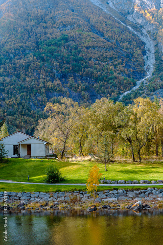 Photography Norway landscape near Eidfjord village at autumn