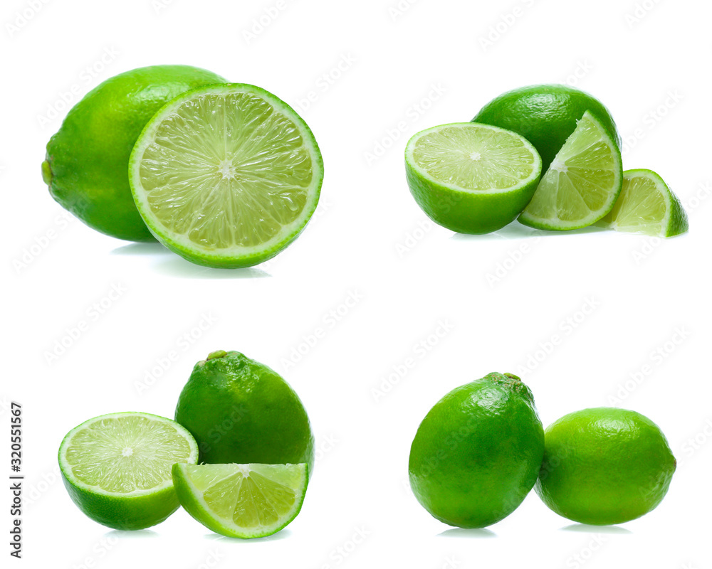 Lime isolated on white background (set mix collection) Lime isolated on white background (set mix collection)