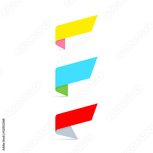 ribbons banners different color and shapes. ribbons banners, isolated on white background. three banners with shadow on white background. ribbons set. vector illustration