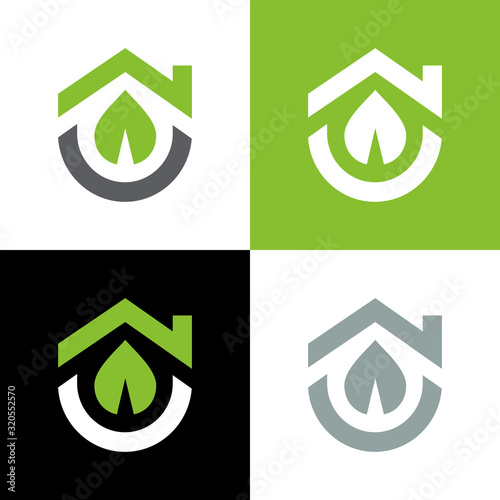 Eco house logo template, green home icon design - Vector