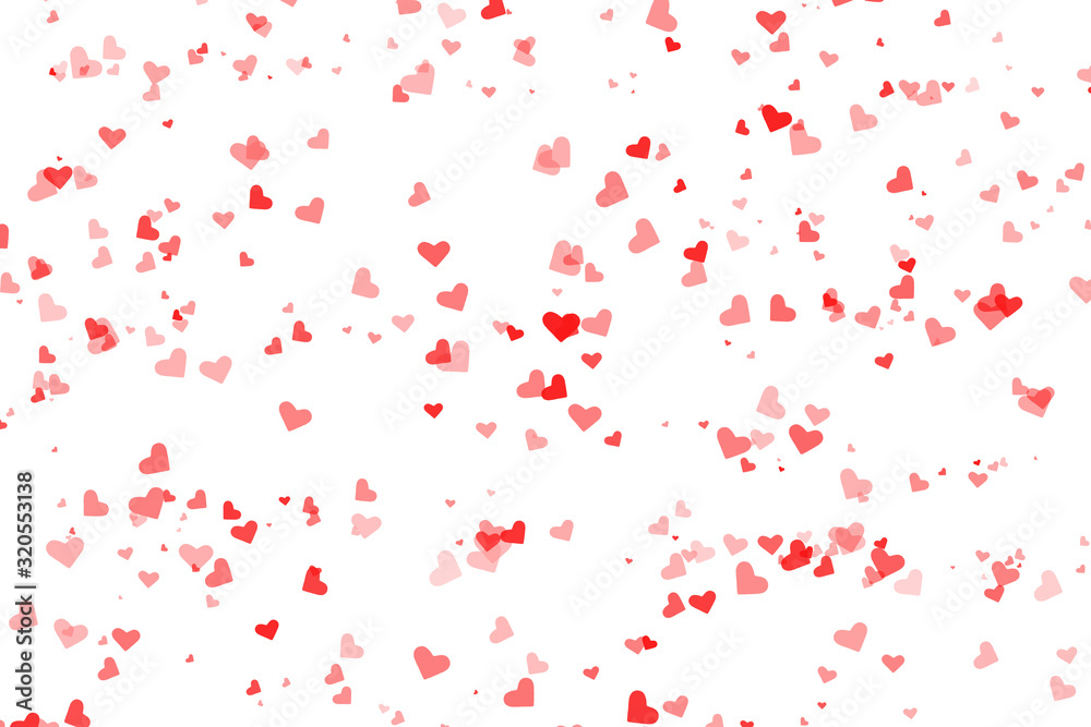 Abstract background with red hearts on white for valentines day. Romantic pattern for Valentine's day.