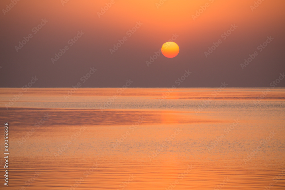 The golden dawn on the Kairakkum reservoir, Tajikistan