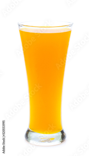 Orange juice glass, isolated on white background