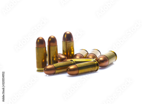 Photo cartridges of .45 ACP pistols ammo isolated