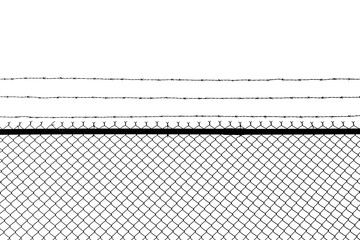 Metal fence with barbed wire isolated on a white background