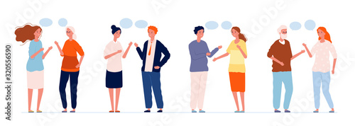 Chatting characters. Different persons talking man and woman with speech bubbles people conversation dialogue concept vector. Conversation bubble speech, illustration character talk