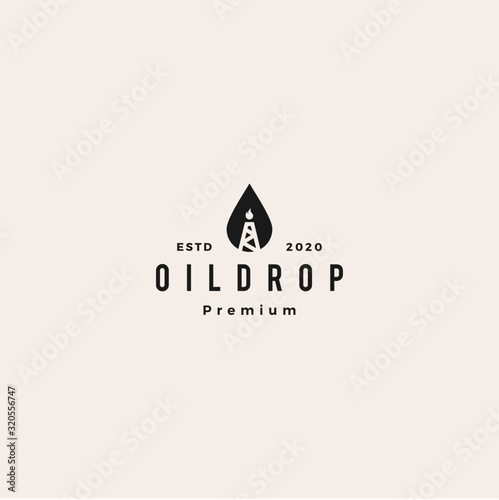 drop oil rig logo vector icon illustration hipster vintage retro