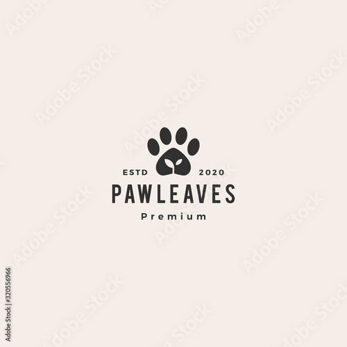 paw leaf organic pet food logo vector icon illustration hipster vintage retro