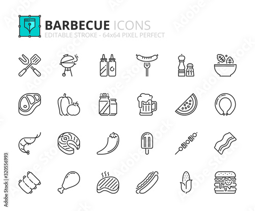 Simple set of outline icons about Food and Drink. Barbecue