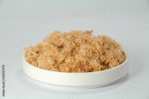 shredded pork with white background