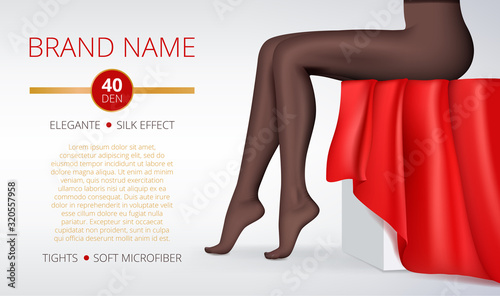 Woman leggings. Advertising picture of fashion elegant intim female clothes beauty tights legs vector realistic. Illustration female leggins, tights for legs