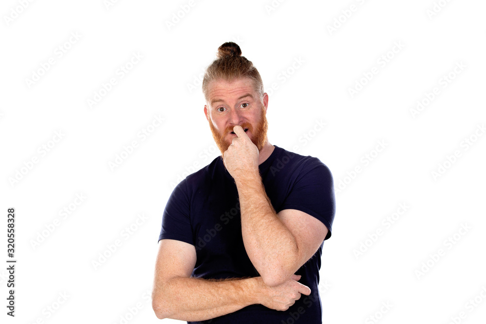 Red haired man with long beard thinking Red haired man with long beard thinking